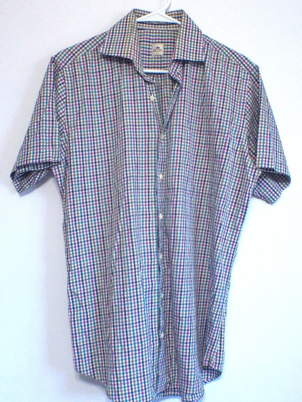 Peter Millar Button Down Shirt Men Med Multicolor Plaid 100% Cotton Short Sleeve